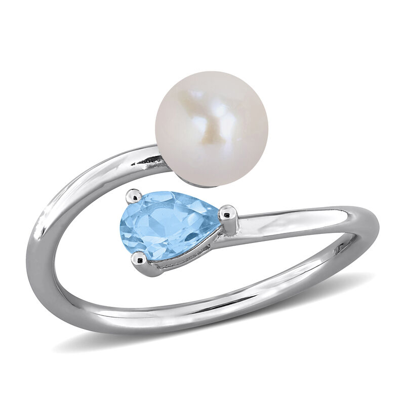 Sky Blue Topaz & Freshwater Cultured Pearl Ring in Sterling Silver image number null