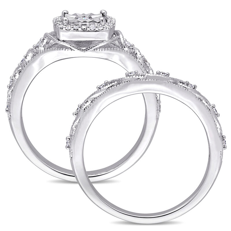 Diamond Halo Vintage Inspired 1/5ctw. Bridal Set in Sterling Silver image number null