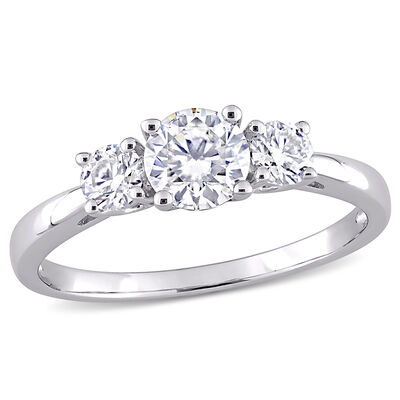 Created Moissanite 1ctw. 3-Stone Solitaire Engagement Ring in Sterling Silver