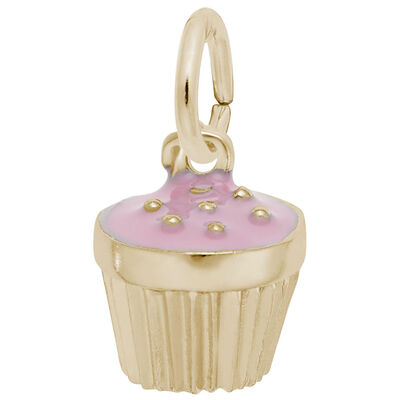 Pink Sprinkles Cupcake Charm in 10K Yellow Gold