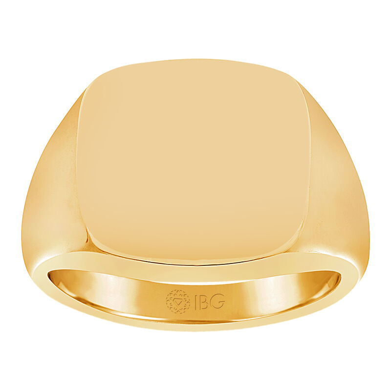 Cushion Satin Top Signet Ring 16x16mm in 14k Yellow Gold  image number null
