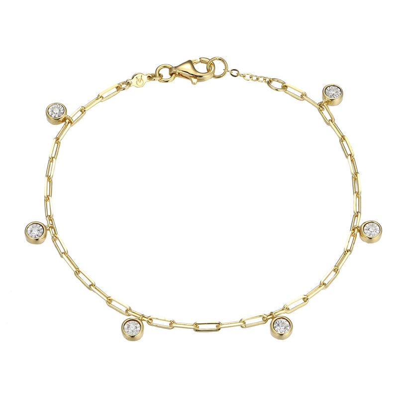 Lab Grown Diamond Dangle Station Mini Paperclip Bracelet in 14K Yellow Gold Plated Sterling Silver image number null