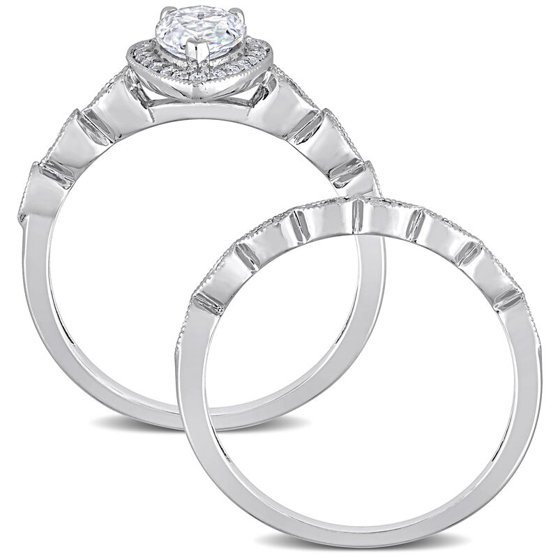 Vintage-Inspired Pear 1ctw. Created Moissanite Bridal Set in Sterling Silver image number null