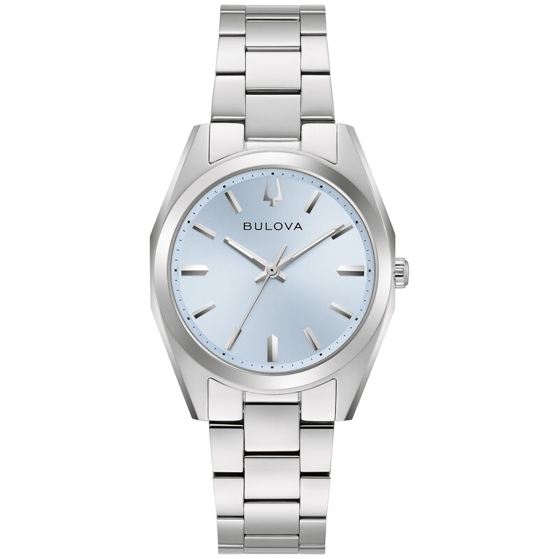 Bulova Ladies Modern Diamond Blue Dial Stainless Steel 30mm Watch 96L345 image number null