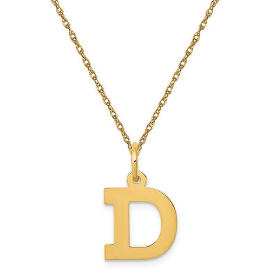Small Block D Initial Necklace in 14k Yellow Gold