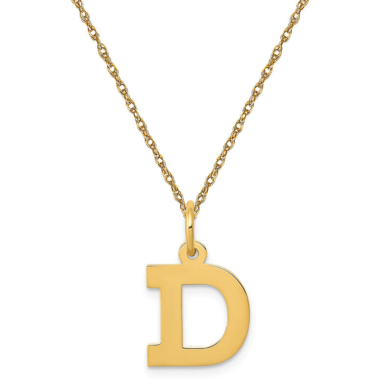 Small Block D Initial Necklace in 14k Yellow Gold image number null