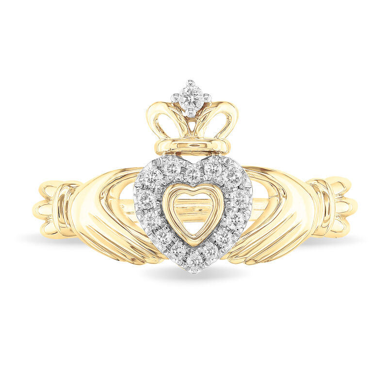 Diamond Claddagh Ring in 10k Yellow Gold image number null
