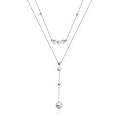 Freshwater Pearl Layered Drop Necklace in Stainless Steel