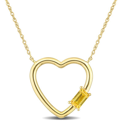 Citrine Open Heart Necklace in 10k Yellow Gold
