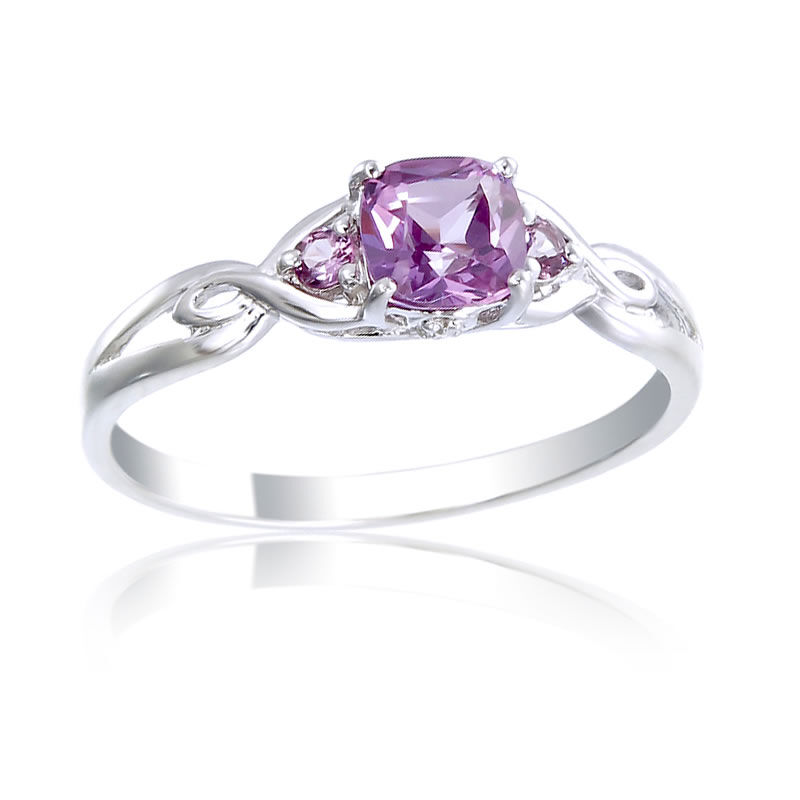 Created Alexandrite 5mm Cushion Cut & Diamond Ring image number null