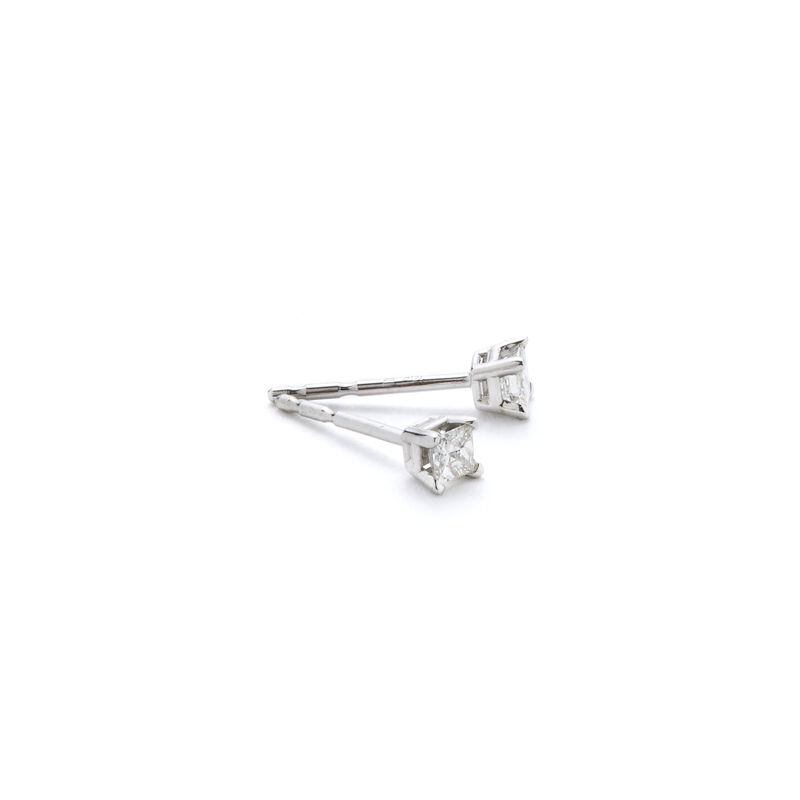 Princess-Cut Diamond Solitaire Stud Earrings 1/7ctw in 10kt White Gold image number null