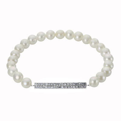 Imperial Pearl Charm Stretch Crystal Bar Bracelet
