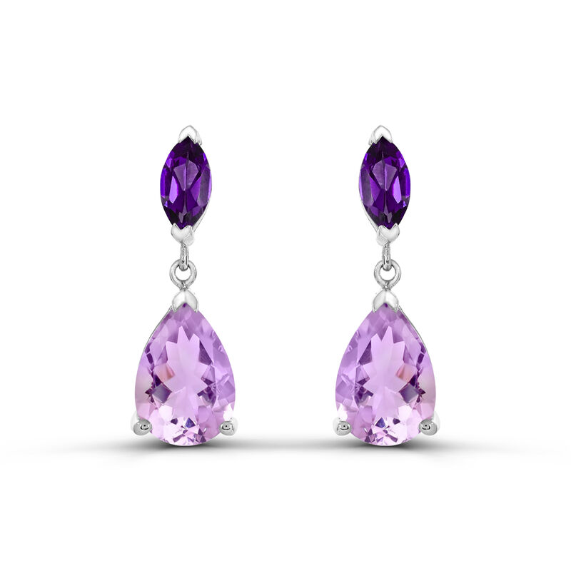Pear-Shaped Amethyst Dangle Earrings in 10k White Gold image number null