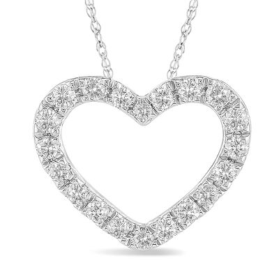 Diamond Classic Open Heart Pendant in 10k White Gold