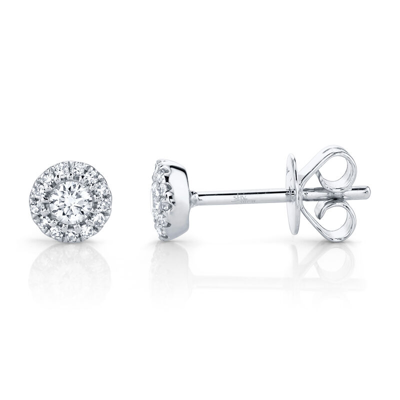 Shy Creation: Diamond Halo 1/4ctw. Stud Earrings in 14k White Gold image number null