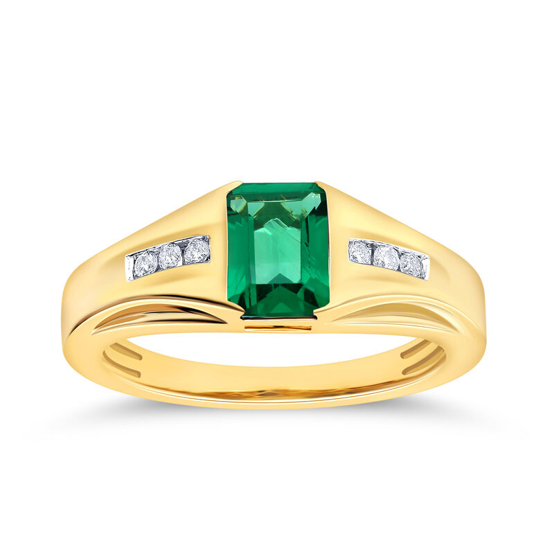 Men's Emerald-Cut Created Emerald & Diamond Ring in 10k Yellow Gold image number null