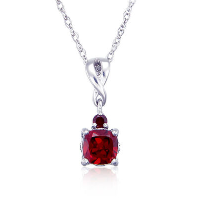 Red Garnet & Diamond Birthstone Pendant