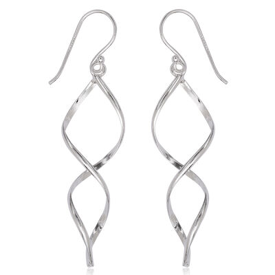 Open 3-D Swirl Dangle Earrings in Sterling Silver