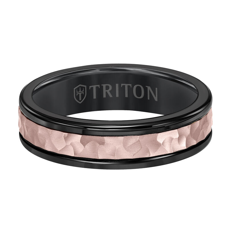 Triton Men's 6mm Black Tungsten Carbide Wedding Band with 14k Rose Brush Center  image number null
