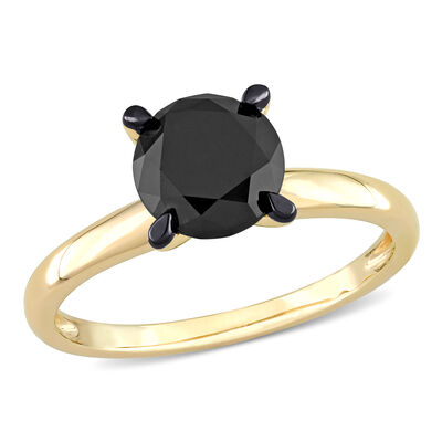  Round-Cut 2ctw. Black Diamond Solitaire Engagement Ring in 14k Yellow Gold