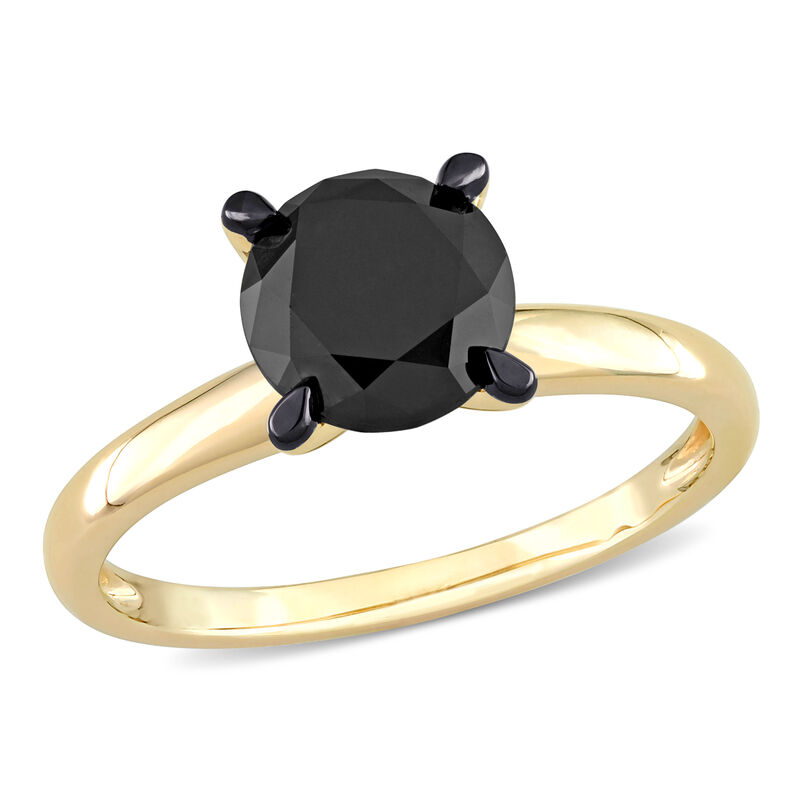  Round-Cut 2ctw. Black Diamond Solitaire Engagement Ring in 14k Yellow Gold image number null