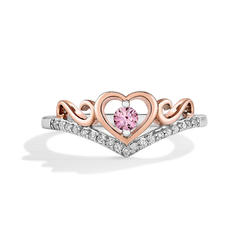 Pink Topaz Swarovski & Diamond Princess Ring in Sterling Silver/Rose Gold Plated image number null