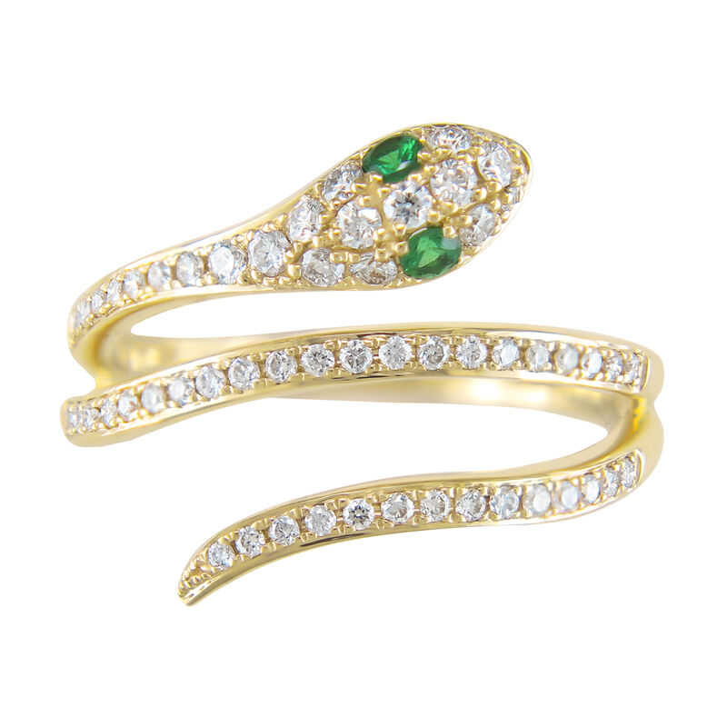 Brilliant-Cut Tsavorite & Diamond Snake Ring in 10k Yellow Gold image number null
