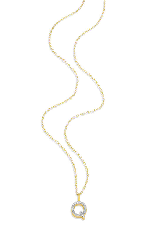 Lab Grown Diamond Letter Q Initial Pendant Necklace in 14k Yellow Gold Plated Sterling Silver image number null