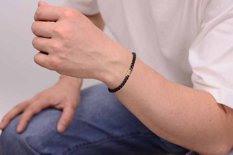 2 Tone Station Chain Bracelet in Black & Gold Tone Ion Plated Stainless Steel (4.5mm) image number null