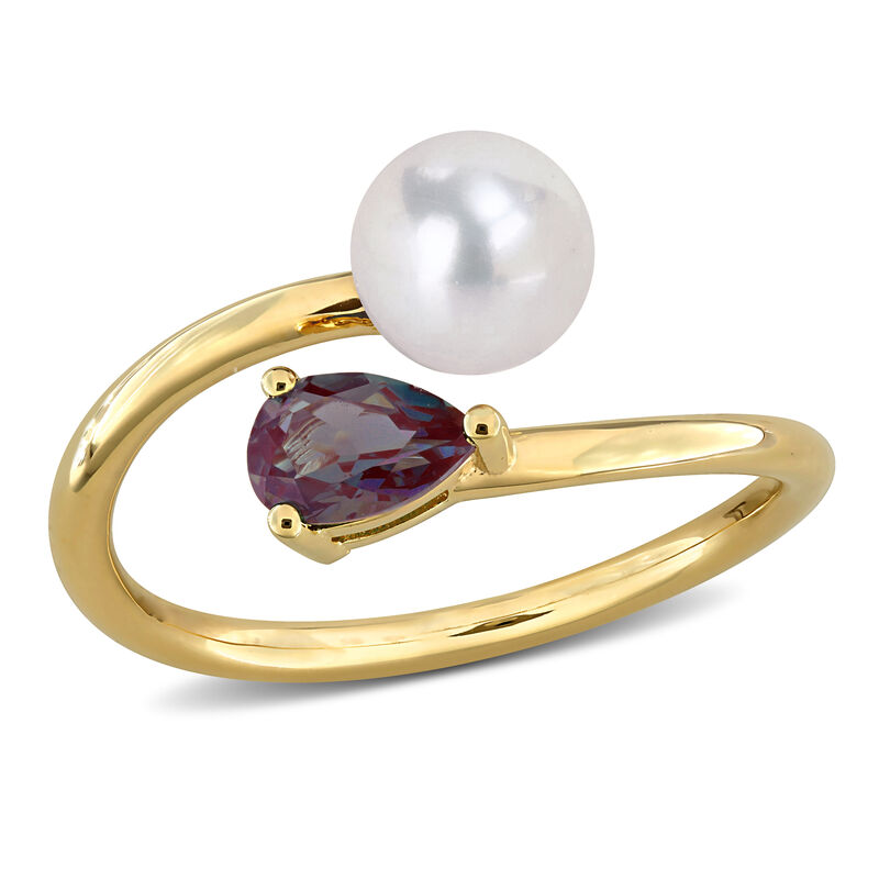 Created Alexandrite & Freshwater Cultured Pearl Ring in Gold Plated image number null