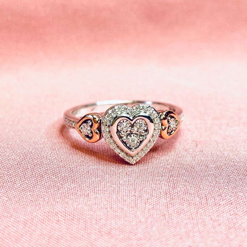 Diamond Heart Ring in Sterling Silver & 10k Rose Gold image number null