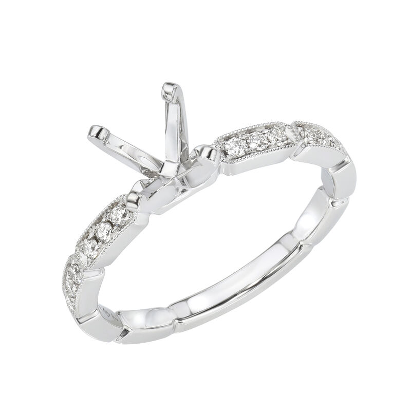 .14 Brilliant-Cut Diamond 3-Stone Station Milgrain Engagement Setting with 4 Prong Head in 14k White Gold image number null