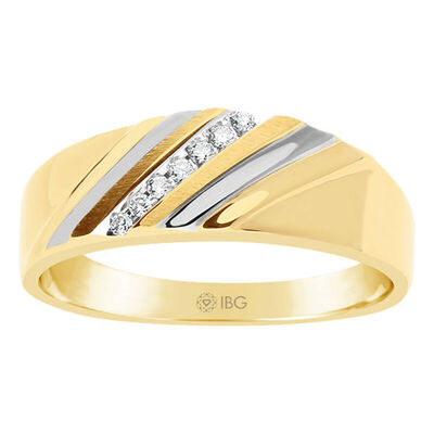 Men's Diamond & 10k Yellow Gold Wedding Ring
