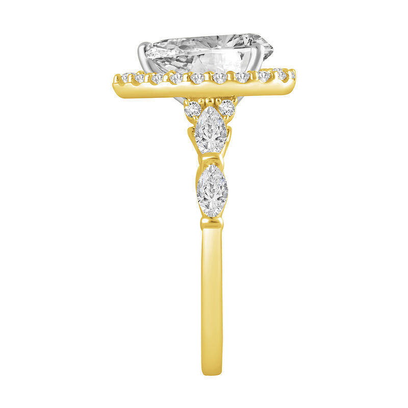 Pear Lab Grown Diamond 2 1/3ctw. Halo Engagement Ring with Marquise and Round Accents in 14k Yellow Gold image number null