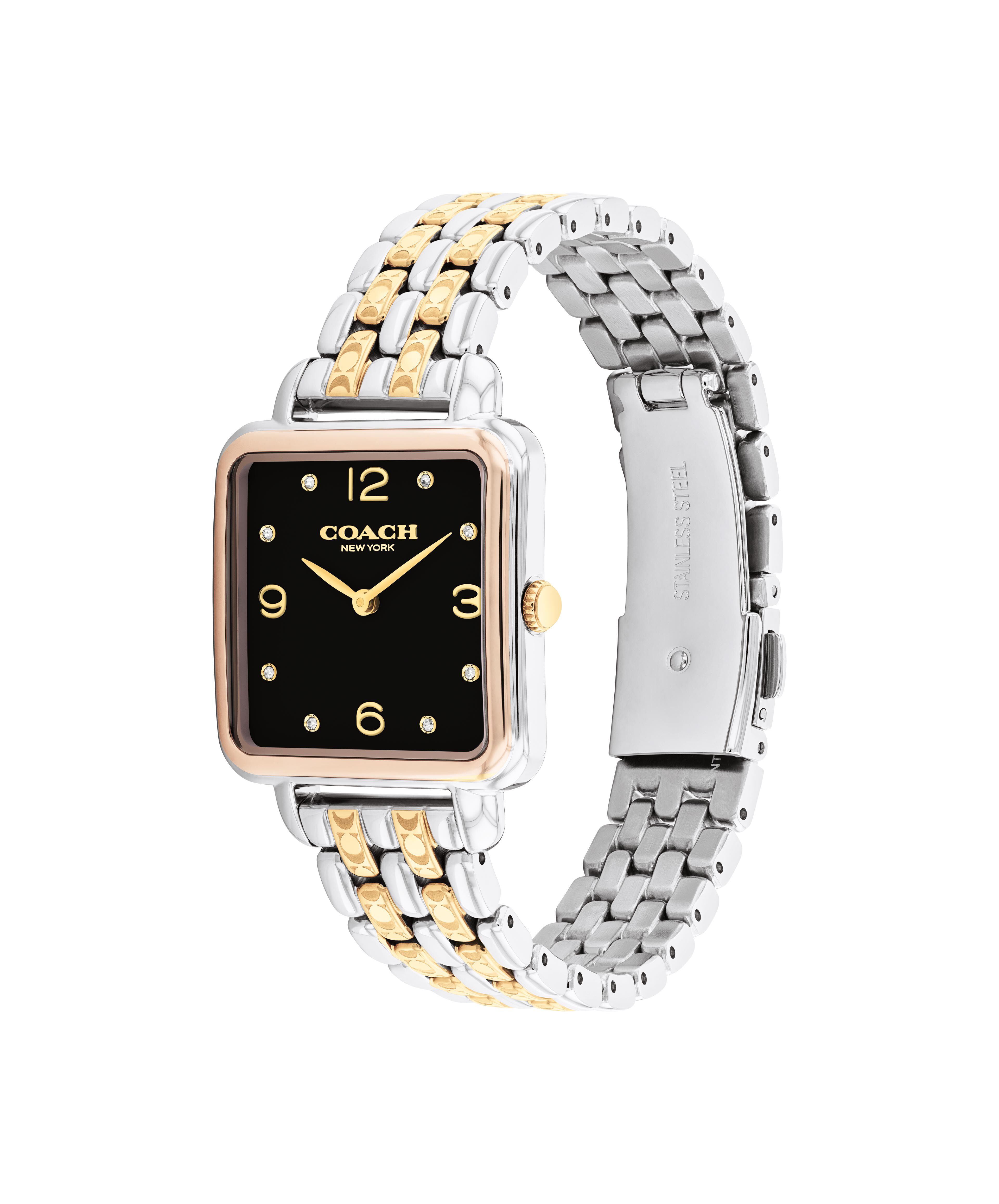 エルセーヌ　クール　ゴージャス Coach Ladies' Cass Square Black Dial Stainless Steel & Gold Tone
