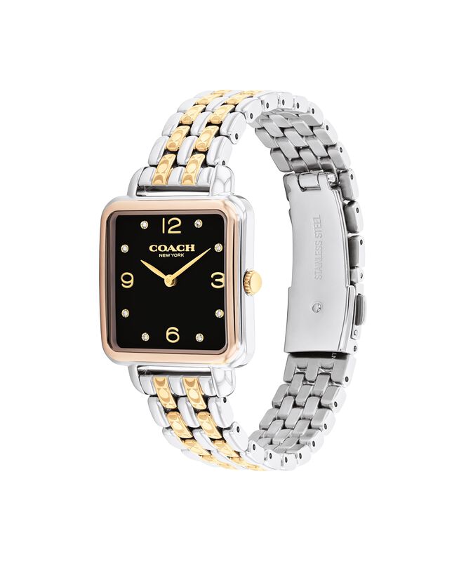 Coach Ladies' Cass Square Black Dial Stainless Steel & Gold Tone Bracelet 28mm Watch 14504496 image number null