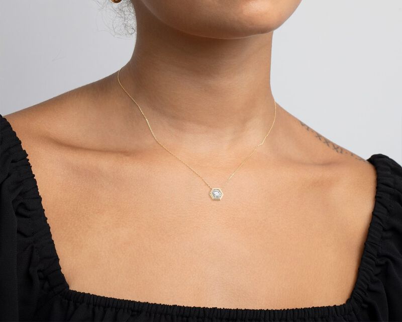 Brilliant-Cut 3/4ctw. Lab Grown Diamond Hexagon Bezel Pendant in 14k Yellow Gold image number null