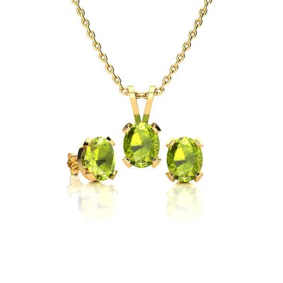 Oval-Cut Peridot Necklace & Earring Jewelry Set in 14k Yellow Gold Plated Sterling Silver