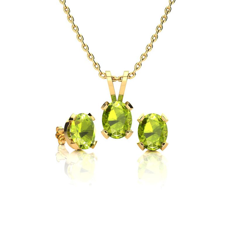 Oval-Cut Peridot Necklace & Earring Jewelry Set in 14k Yellow Gold Plated Sterling Silver image number null