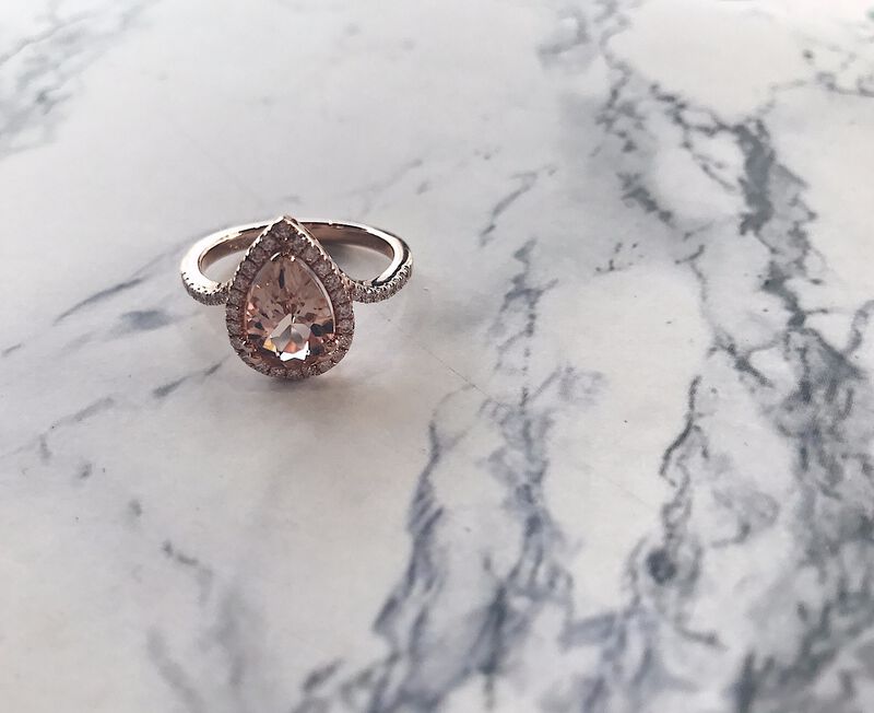 Morganite Pear-Shape Diamond Halo Ring in 14k Rose Gold image number null