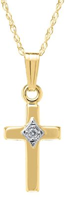 Children's Diamond Cross Pendant in 14k Yellow Gold 15"
