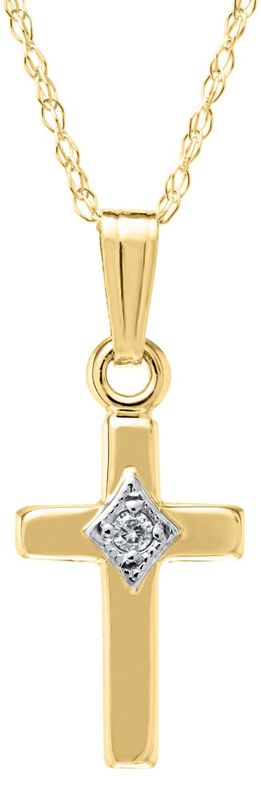Children's Diamond Cross Pendant in 14k Yellow Gold 15" image number null