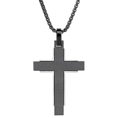 Men's Stainless Steel Cross Forged Carbon Fiber Necklace
