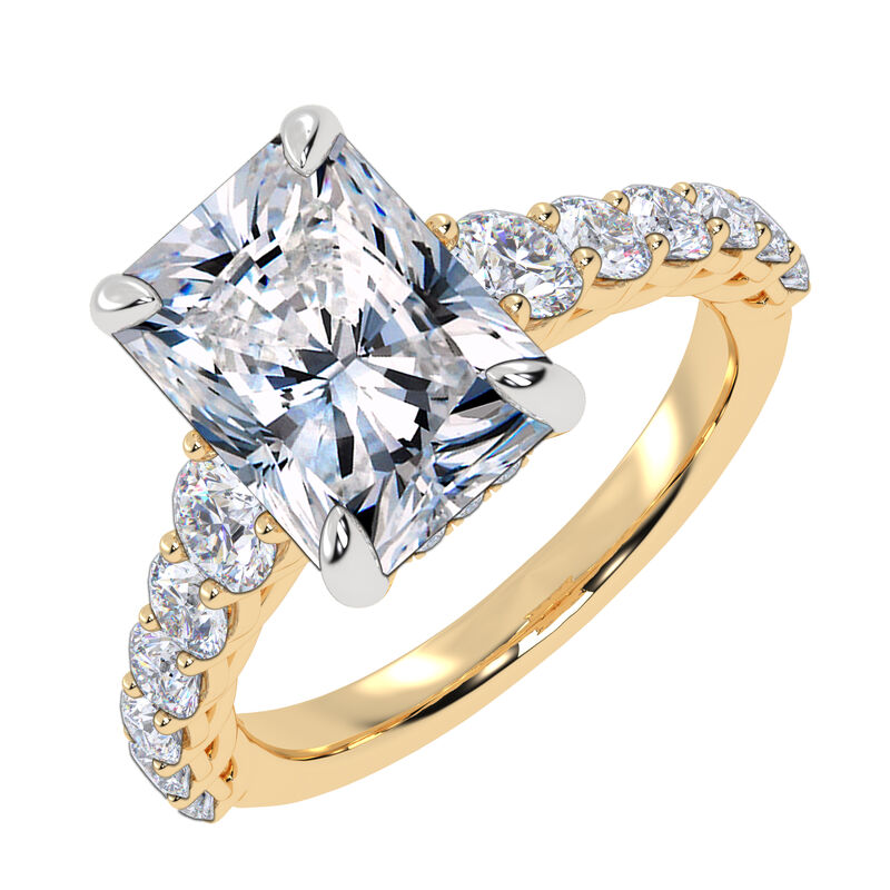 Radiant-Cut Lab Grown 4ctw. Diamond Graduated Brilliant-Cut Diamond Engagement Ring in 14k Yellow Gold image number null
