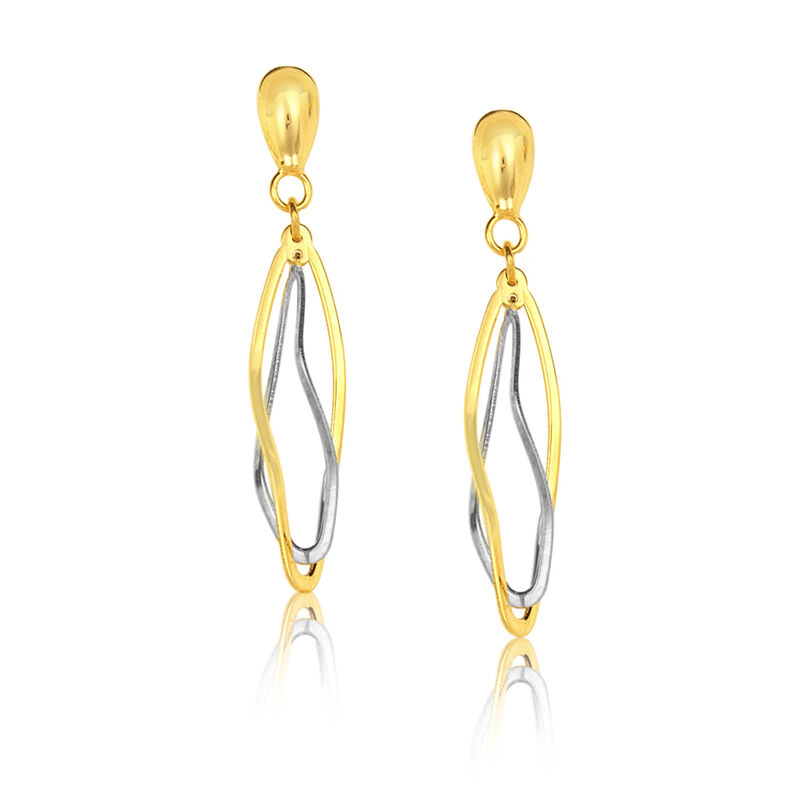 Double Wave Shape Dangle Earrings in Two-Tone Gold image number null