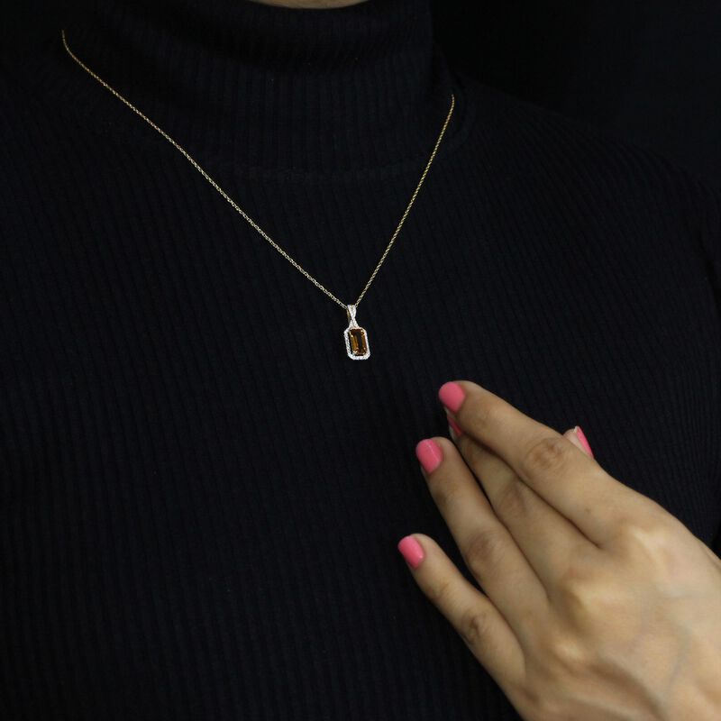 Emerald-Cut Elongated Ctrine & Diamond Pendant in 10k Yellow Gold image number null