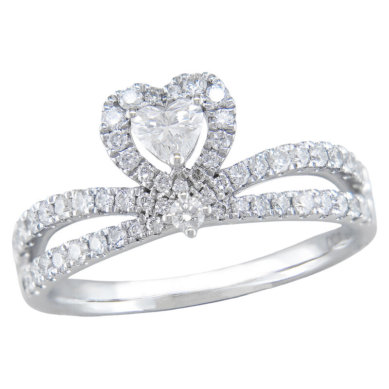 Heart Natural Diamond 1 1/2ctw. Halo Split Shank Engagement Ring in 14k White Gold image number null