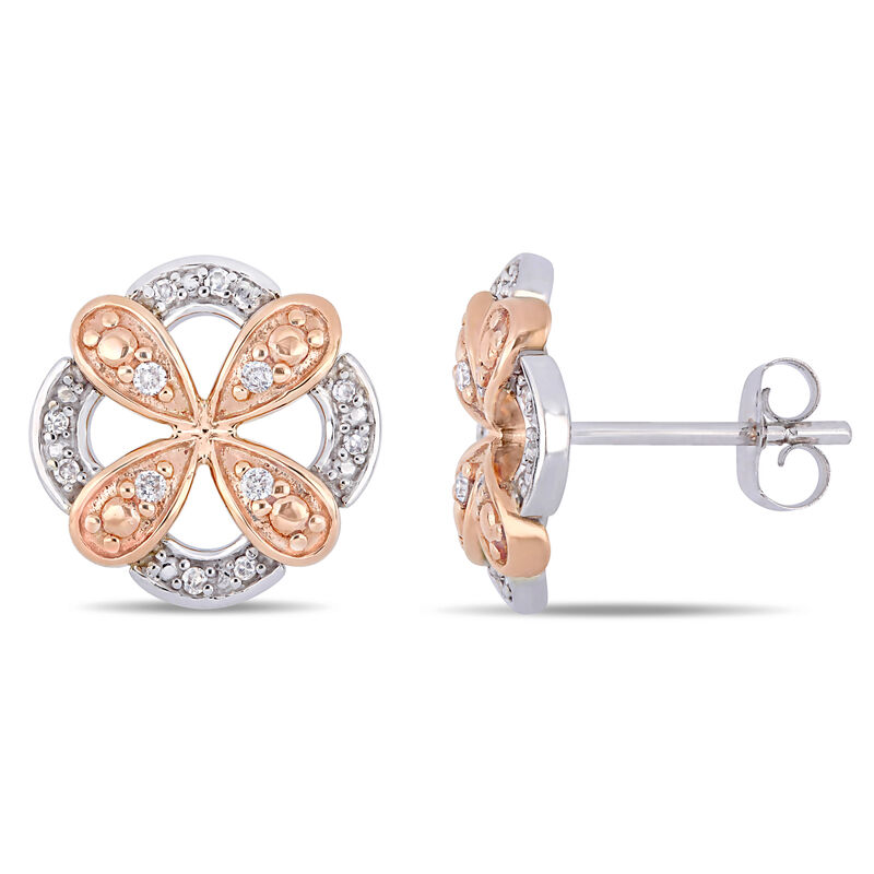 Everly Diamond Flower Petal Fashion Stud Earrings in 10k White & Rose Gold image number null
