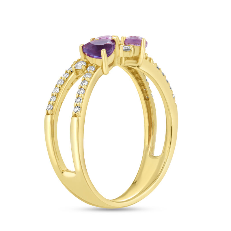 Oval Created Pink Sapphire, Amethyst & Lab Diamond Scatter Band Ring in 10k Yellow Gold image number null