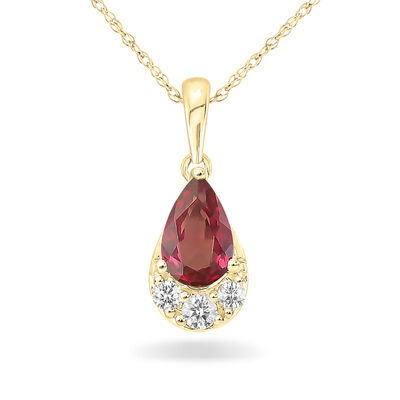 Pear-Shaped Ruby & Diamond Drop Pendant in 10k Yellow Gold